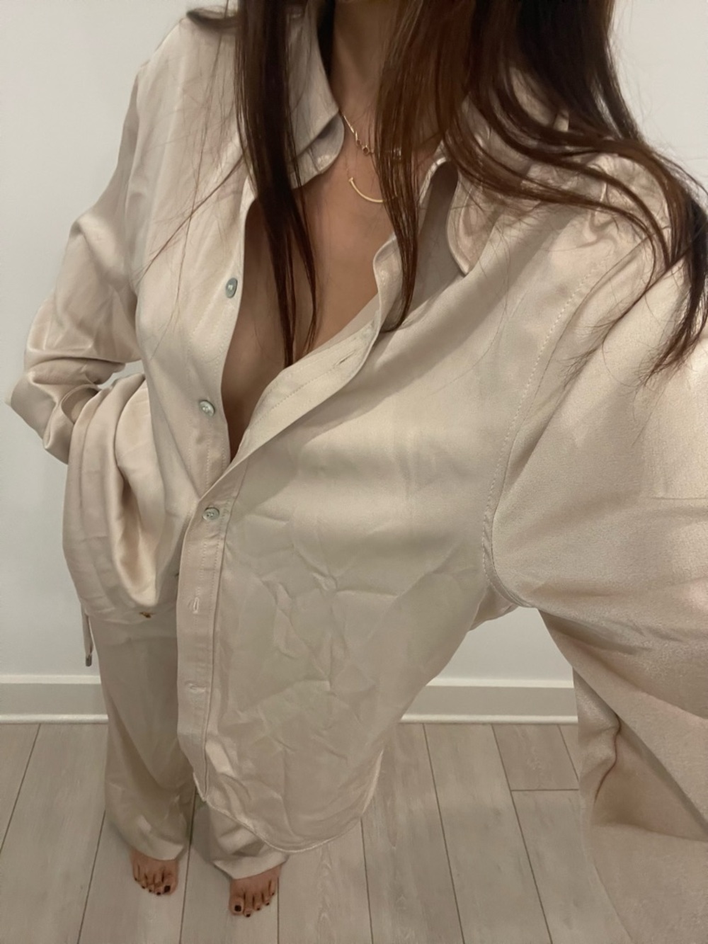 H&M tan lounge blouse& pant set